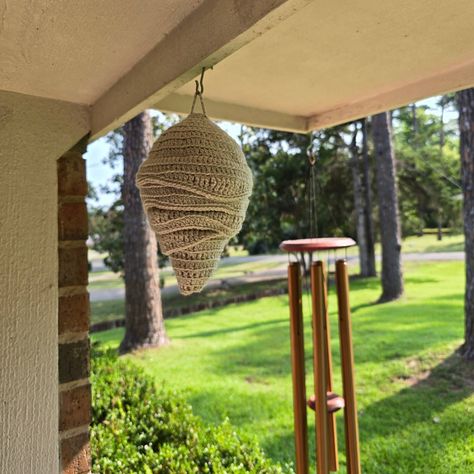 I had a special request this week for a mini version of my wasp nest decoy. Granted! It's so petite! #HandmadeByPonkie #crochet #crochetwaspnestdecoy #waspnestdecoy #hornetnestdecoy #porchdecor Crochet Wasp Nest Free Pattern, Crochet Wasp Nest, Hornets Nest, Wasp Nest, August 11, Rose Cottage, Wasp, Bee Hive, Porch Decorating