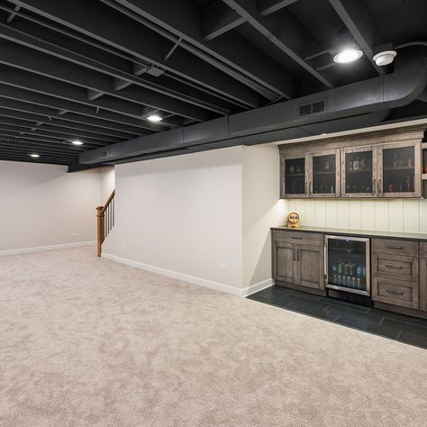 Transitional Basement & Bath Remodel - Naperville - Transitional - Home Bar - Chicago - by Redstart Construction, Inc. | Houzz Basement Remodel With Fireplace, Transitional Basement, Old Home Renovation, Remodel Basement Ideas, Remodel Basement, Basement Ceiling, Perfect House, Basement Remodel, Transitional House