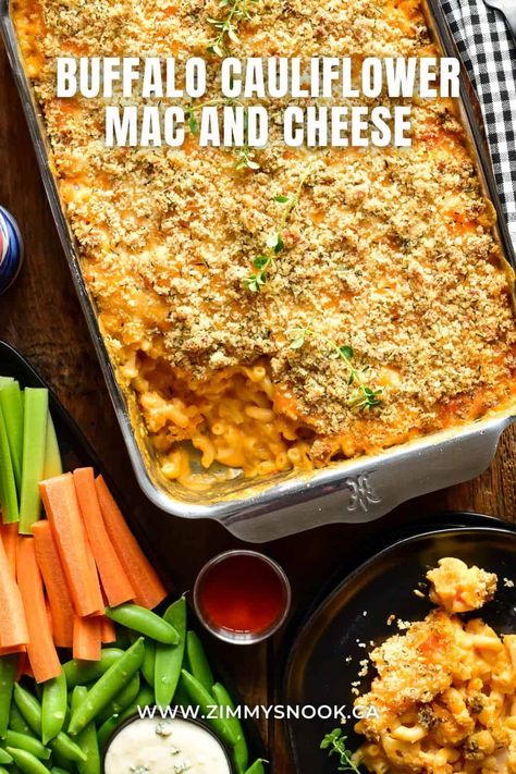 Buffalo Cauliflower Mac and Cheese Buffalo Chicken Cauliflower Mac N Cheese, Buffalo Cauliflower Mac And Cheese, Buffalo Mac And Cheese, Cauliflower Pasta, Spicy Cauliflower, Blue Cheese Dip, Cheese Day, Smoked Gouda Cheese, Cauliflower Mac And Cheese