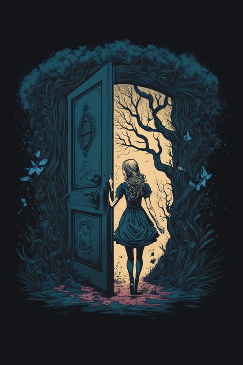 Creepy Door Drawing, Alice In Wonderland Dark Art, Alice In Wonderland Dark Aesthetic, Dark Alice In Wonderland Art, Dark Alice In Wonderland Aesthetic, Alice In Wonderland Concept Art, Alice In Wonderland Keyhole, Alice In Wonderland Rabbit Hole, Alice In Wonderland Dark