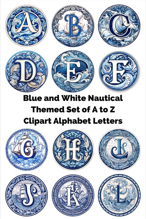 Nautical Alphabet Letters, Water Letters, Ocean Font, Nautical Fonts, Ocean Elements, Collage Invitation, Beach Elements, Sea Elements, Ocean Words