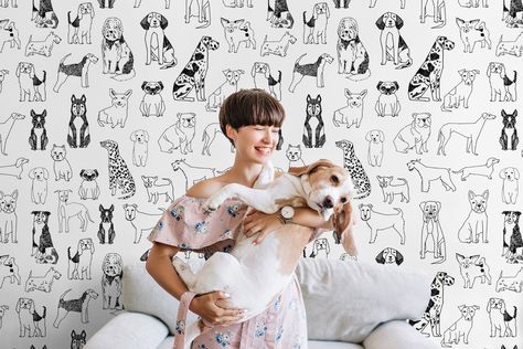 White Dog Wallpaper, Boys Room Wallpaper, Bedroom Wallpaper Murals, Drawing Dogs, Family Wallpaper, Girls Room Wallpaper, Elephant Wallpaper, Golden Wallpaper, Playroom Wallpaper