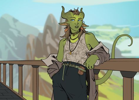 Teifling Character, Green Tiefling, Teifling Character Design, Dnd Tumblr, Dnd Art, Modern Fantasy, Character Poses, Fantasy Inspiration, Dnd Characters