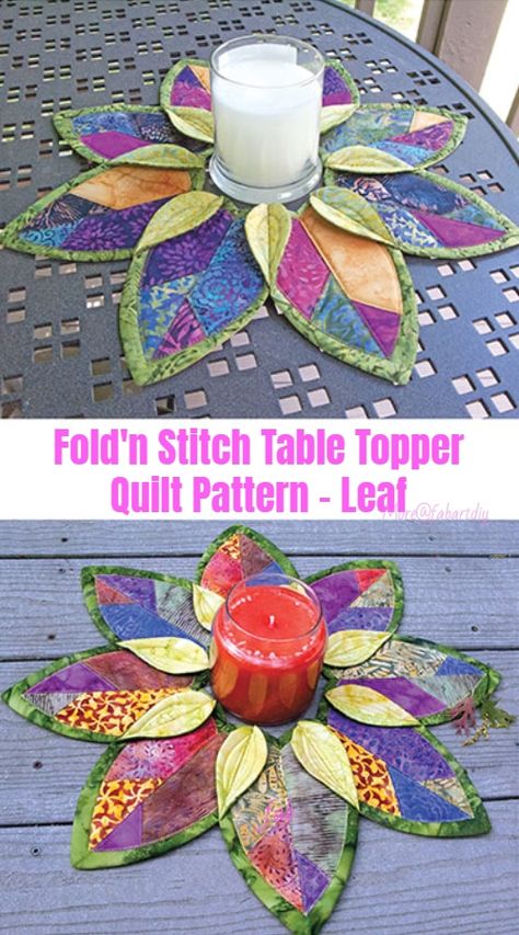 Sew Fold'n Stitch Leaf  Table Topper Quilt Pattern Table Runner Embroidery Pattern, Quilted Runners Patterns Table Toppers, Quilted Tablecloth Patterns, Round Table Toppers Quilted Patterns, Quilted Table Topper Patterns, Quilted Table Toppers Patterns Free, Origami Candle Mat, Quilted Tablecloth, Origami Candle