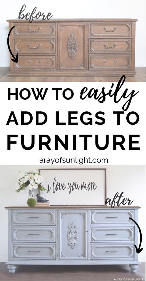 Buffet Turned Dresser, Add Legs To Furniture, Cheap Furniture Makeover, Easy Furniture Makeover, Furniture Makeover Inspiration, Pretty Furniture, Furniture Makeover Ideas, Bedroom Furniture Makeover, Diy Furniture Makeover