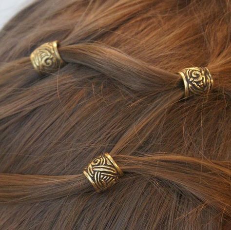 Viking Pagan, Steampunk Hairstyles, Beard Beads, Viking Hair, Braids With Weave, Hair Strand, Hair Beads, Hair Accessories Jewelry, Gold Hair