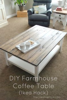 DIY Farmhouse Coffee Table Diy Farmhouse Coffee Table, Koti Diy, Farmhouse Coffee Table, Table Ikea, Ikea Table, Ikea Lack, Diy Ikea, Coffee Table Farmhouse, Simple Furniture