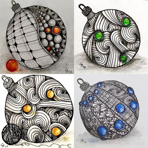 Christmas • Instagram Christmas Zentangle Patterns Doodles, Christmas Ornament Doodle, Christmas Tangles Ideas, Christmas Zentangle Ideas, Holiday Zentangle, Christmas Tangles, Xmas Templates, Zen Drawings, Christmas Zentangle