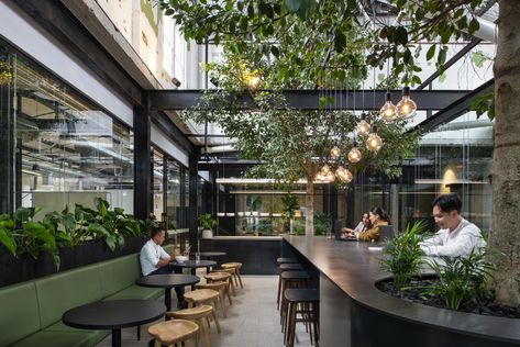 Restaurant With Plants, Industrial Canteen, Woods Bagot, Australian Interior Design, Campus Style, Areas Verdes, Industrial Warehouse, Sleek Furniture, Interior Design Awards