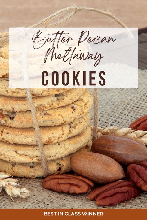 Butter Pecan Meltaway Cookies - Best in Class Winner Pecan Meltaway Cookies, Meltaway Cookies, Butter Pecan Cookies, Frozen Cookie Dough, Pecan Cookies, Butter Pecan, Fun Cookies, Gourmet Food, Hand Picked