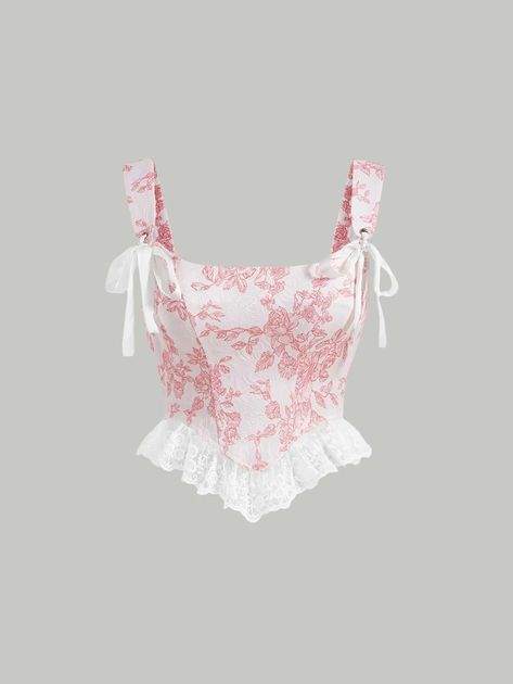 SHEIN MOD Floral Print Tie Front Wide Straps Top | SHEIN USA Boho Clothing Style, Wide Straps Top, Beige Boho, Women Tank Tops, Pink Boho, Fabric Floral, Mode Inspo, Really Cute Outfits, Stage Outfits