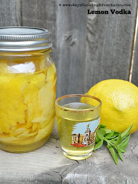 Amy's Cooking Adventures: Lemon Infused Vodka #HandCraftedEdibles Lemon Infused Vodka, Infused Vodka Recipes, Infuse Vodka, Nonalcoholic Party Drinks, Vodka Lemon, Homemade Irish Cream, Limoncello Recipe, Homemade Limoncello, Lemon Vodka