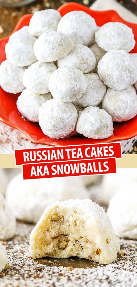 Best Russian Tea Cakes Recipe, Russian Tea Cake Cookies Recipe, Russian Tea Cookies Recipe, Russian Cookies Christmas, Cookies Covered In Powdered Sugar, Christmas Cookies Powdered Sugar, Christmas Tea Cakes, Russian Tea Biscuits, Russian Cookies Recipes