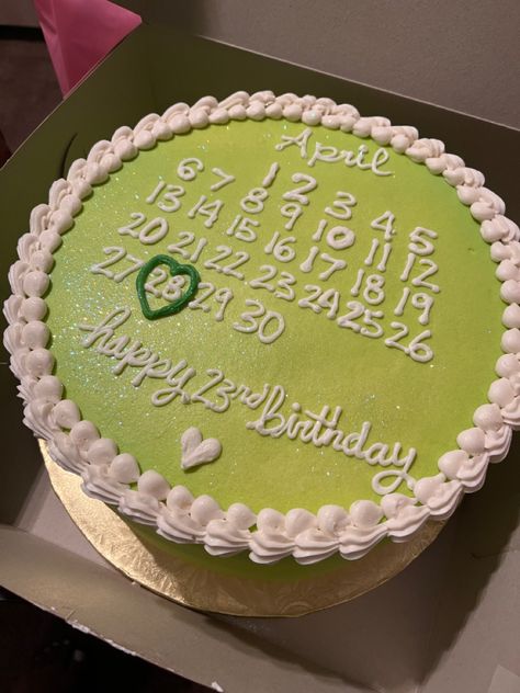 Chartreuse Calendar Cake - April 28th April Cake Birthday, 28 On The 28th Birthday, April Birthday Cake Ideas, April Birthday Aesthetic, Taurus Szn Cake, 23rd Bday Cake, Taurus Cake Ideas, 24 Th Birthday, April Birthday Cake