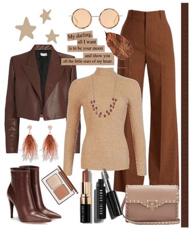 brown | ShopLook Womens Brown Outfits, How To Style Chocolate Brown Pants, Cute Brown Outfits Black Women, Brown Loose Pants Outfit, Brown Pant Outfits For Women, Brown Dress Pants Outfit, Outfits With Brown Pants, How To Style Brown Pants, Birthday Attire