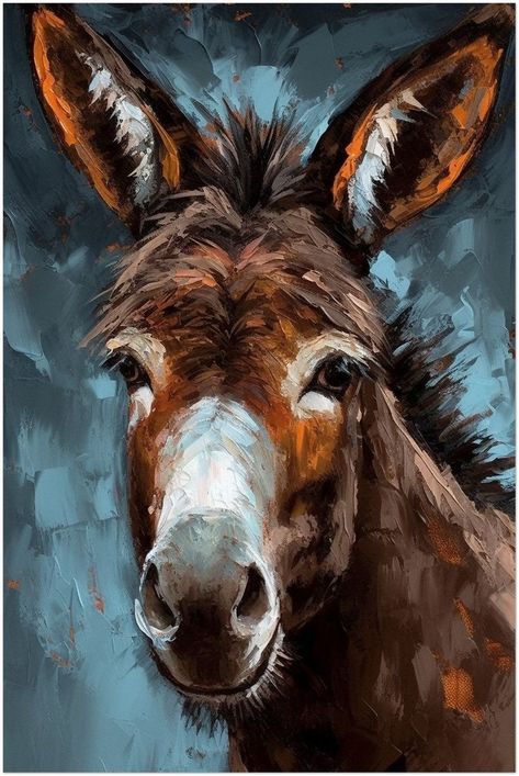 Donkey Painting Acrylic Easy, Paintings Of Donkeys, How To Paint A Donkey, Animal Paintings Easy, Donkey Paintings, Smiling Donkey, Donkey Painting, Painted Pallet, Farm Animal Paintings