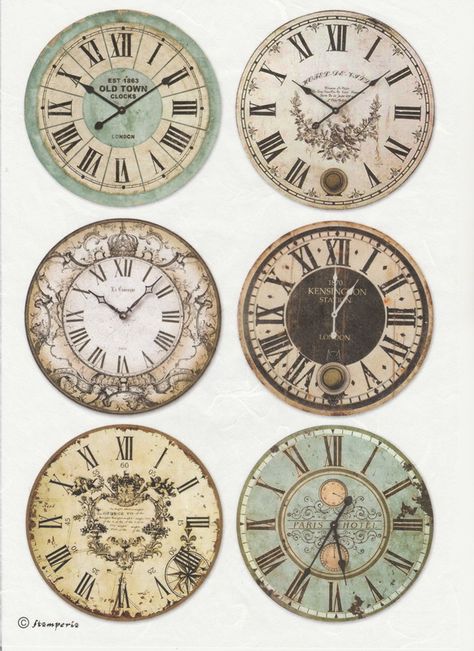 Rice Paper - Clocks Vintage Journaling Printables, Aesthetic Vintage Journal Stickers, How To Make Vintage Stickers, Vintage Paper Printable Stickers, Diy Vintage Stickers, Journal Papers Printable, Journal Vintage Stickers Printable, Vintage Scrapbook Stickers Printable, Scrapbook Journal Stickers Vintage