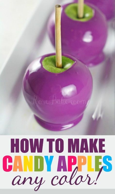 Purple Candy Apples, Make Candy Apples, Pink Candy Apples, How To Make Purple, Fruit Kabob, Hot Pink Candy, Gourmet Candy Apples, How To Make Candy, Candy Apple Recipe