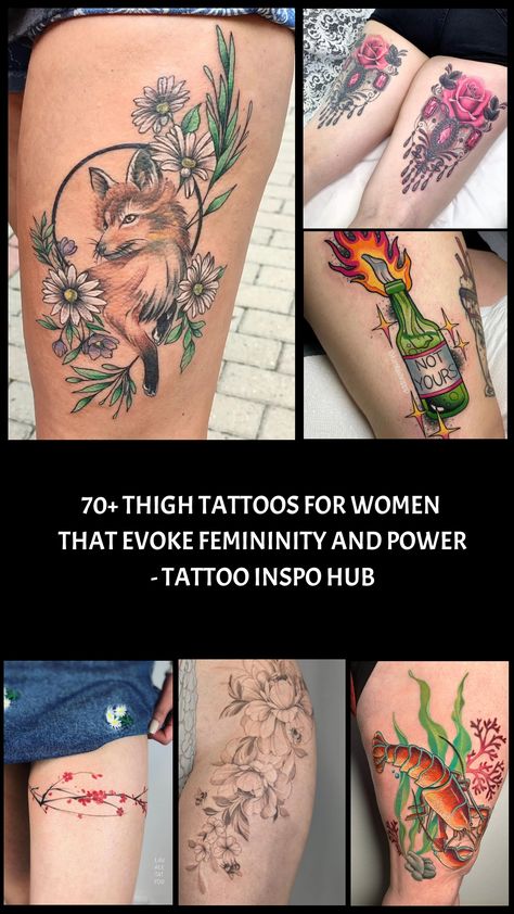 Thigh tattoos are a popular choice for women who want a sexy and eye-catching tattoo. The thigh offers a large canvas that allows for intricate and detailed Octopus Thigh Tattoos, Thigh Tattoos For Women, Butterfly Thigh Tattoo, Barcode Tattoo, Common Tattoos, Floral Thigh Tattoos, Flower Thigh Tattoos, Power Tattoo, Bear Tattoos