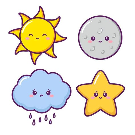 Lindo sol luna nube y estrella | Premium Vector #Freepik #vector #sol-feliz #kawaii #dibujos-kawaii #anime Moon Cute Drawing, Kawaii Sun, Kawaii Moon, Drawing Stars, Cartoon Clouds, Sun Illustration, Cute Sun, Instagram Frame Template, Kawaii Chibi