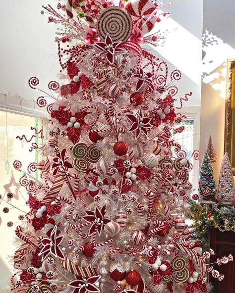 My Christmas on Instagram: “Let's share more of our fantastic customer's decorating with you. 👏🏼🎄🙌🏼 You all know Luke McKenzie for his witty commentary in Nicole's…” Peppermint Christmas Decor, Themed Christmas Decorations, Peppermint Christmas Tree, Christmas Coffee Bar, Peppermint Tree, Christmas Tree Decorating Themes, Peppermint Christmas, Tree Themes, Colonial Christmas