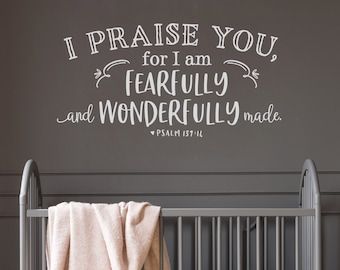 Nursery Room Colors, Sunday School Rooms, Nursery Bible Verses, Church Interior Design, Removable Vinyl Wall Decals, Childrens Wall Decor, Church Nursery, Fearfully And Wonderfully Made, Wonderfully Made