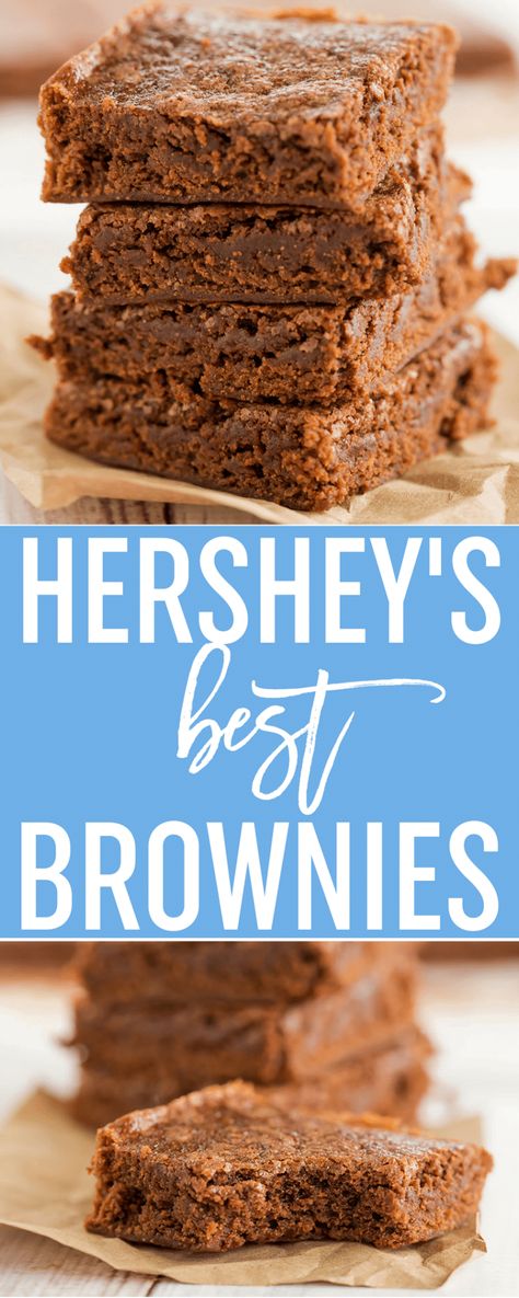 Hershey's Best Brownies - A quick and easy one-bowl brownie recipe that produces dense and fudge-like brownies. Hershey Brownies, One Bowl Brownies, Cocoa Brownies, Cocoa Recipes, Sweet Bar, Best Brownies, Brownie Recipe, Food Drinks, Vegetarian Chocolate