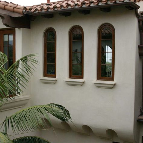 Spanish House Windows, Spanish Windows Exterior, Mediterranean Windows, Colonial Windows, Window Canopy, Window Detail, Window Trim Exterior, Mediterranean Style Homes, Spanish Style Home