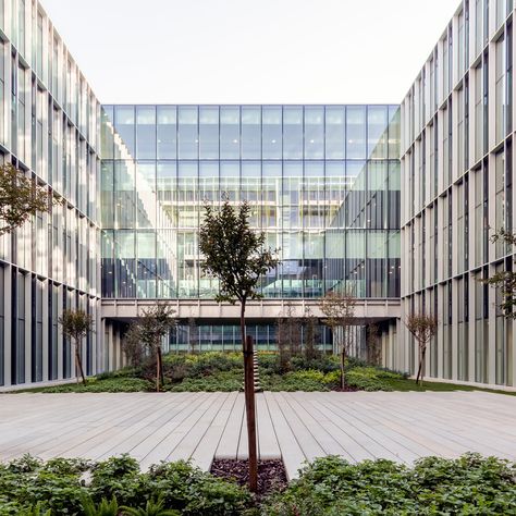 Gallery of Expansion of Hospital da Luz in Lisbon / RISCO - 1 Hospital Courtyard, Hospital Design Architecture, Hospital Architecture, Architecture Drawing Plan, Healthcare Architecture, Hospital Interior, Hospital Design, Indoor Gardens, Glass Roof