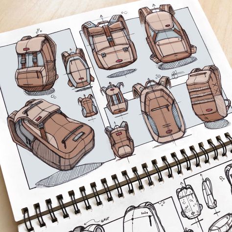 Backpack Sketch Drawing, Backpack Concept Art, Bag Design Sketch, Backpack Sketch, Backpack Design Concept, Digital Shading, Designer Sketchbook, Ideation Sketches, Motorcycle Indian