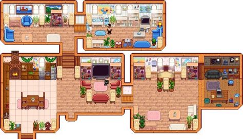 Stardew Valley Cute House Interior, House Layout Stardew Valley, Stardew Valley House Interior Design, Stardew Valley House Layout, Stardew House Interior, Stardew Valley Interior Design, Stardew Valley House Interior, Stardew House, Stardew Valley House