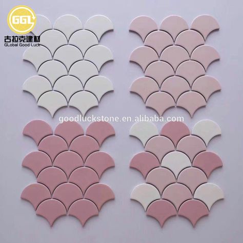 Scallop Tiles, Fish Scale Tile, Mosaic Bathroom, Pink Fish, Ceramic Mosaic, Pattern Ceramic, Ceramic Fish, Shower Surround, Building Material