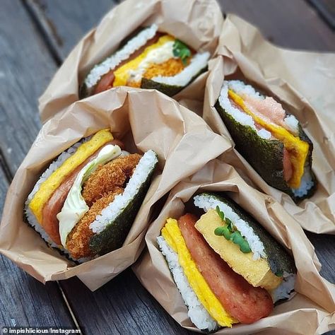 Japanese Izakaya Food, Sushi Sandwiches, Egg Sushi, Sushi Taco, Japanese Sandwich, Japanese Island, Bacon Roll, Japanese Food Sushi, Japanese Street Food