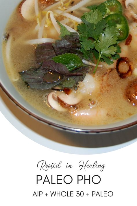 Paleo Pho by rootedinhealing.net Paleo Pho, Bone Broth Pho, Aip Soup, Aip Lunch, Aip Protocol, Autoimmune Diet Recipes, Aip Recipe, Paleo Soups, Green Diet