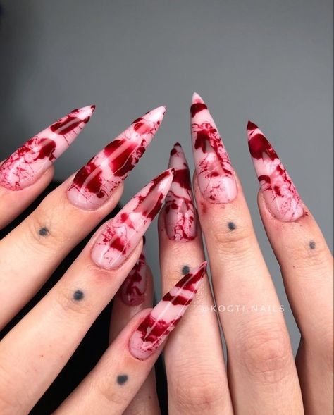 Crazy Halloween Nails, Nail Art Designs 2023, Blood Nails, Splatter Nails, Horror Nails, Nail Art Halloween, Gothic Nails, Drip Nails, Goth Nails