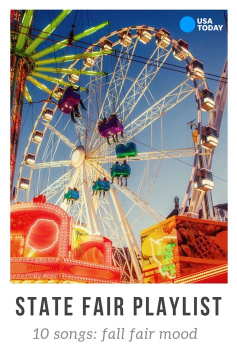 State fairs across the nation are in full swing while several are still preparing to open their gates. And if you're anything like us, you can hardly wait to queue up for rides, taste the craziest foods, watch insane eating competitions and see all the cute animals. If you need something to tide you over, or music to get you pumped while en route, we've selected 10 songs that evoke going to the state fair. #StateFair #Playlist #music State Fair Theme, State Fairs, Fall Playlist, Fair Theme, Playlist Music, Weird Food, State Fair, In The Mood, Best Songs