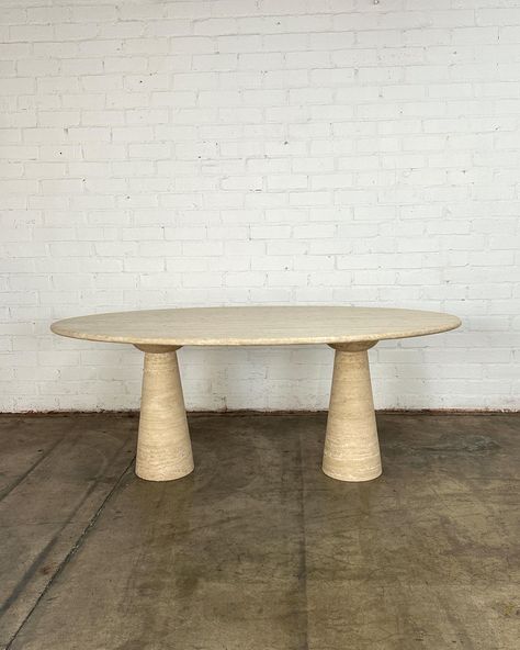 SOLD Cone pedestal travertine dining table Price: 2750 Dimensions: W78.5 D39 D28 KC28 H31 Dining Table Vintage, Mid Century Vintage Furniture, Travertine Dining Table, Vintage Mid Century Furniture, Dining Table Price, Stone Dining Table, Travertine Stone, Table Vintage, Mid Century Vintage