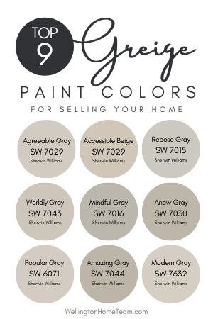 Paint, it’s by far the most inexpensive way to transform a home, both inside and out. However, not just any paint color will do, here are the top 9 to consider. #paintcolor #homeselling #realestate Paint Colors That Dont Show Dirt, Houses Canada, Perfect Greige, Amazing Gray, Anew Gray, Worldly Gray, Greige Paint Colors, Greige Paint, Mindful Gray