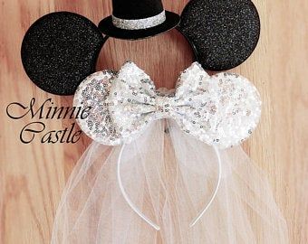 Disney Wedding Ears, Bride And Groom Disney Ears, Disney Wedding Ideas Subtle, Disney Wedding Shower, Disney Wedding Decorations, Michey Mouse, Disney Wedding Favors, Mickey Ears Headband, Bff Wedding