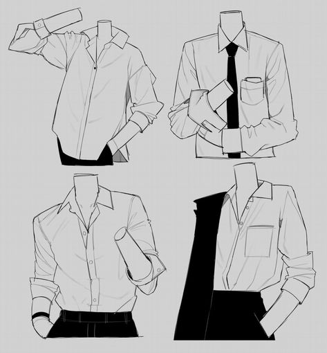 Shirt And Tie Drawing Reference, Dress Shirt Reference Drawing, How To Draw Shirts Men, How To Draw Button Up Shirt, Button Shirt Drawing, How To Draw Shirt Collars, How To Draw Rolled Up Sleeves, Shirt Folds Drawing, How To Draw Male Clothes