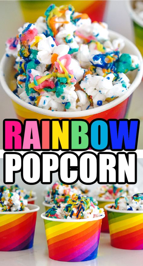 Rainbow Popcorn Rainbow Snack Ideas, Rainbow Snacks Parties, Unicorn Popcorn, Lisa Frank Birthday Party, Best Party Snacks, Rainbow Popcorn, Rainbow Snacks, Tiger Party, How To Make Candy