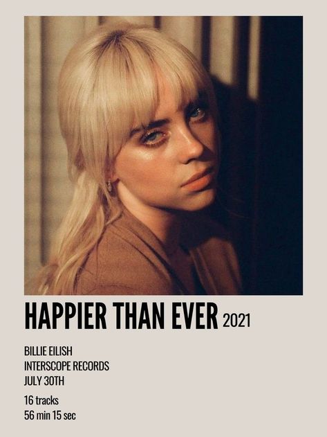 Fangirl Posters Billie, Happier Than Ever Aesthetic, Poster Prints Wall Bedroom Billie Eilish, Billie Eilish Album Cover Aesthetic, Album Posters Billie Eilish, Song Posters Aesthetic Billie Eilish, Billie Eilish Poster Happier Than Ever, Billie Eilish Happier Than Ever, Indesign Inspiration