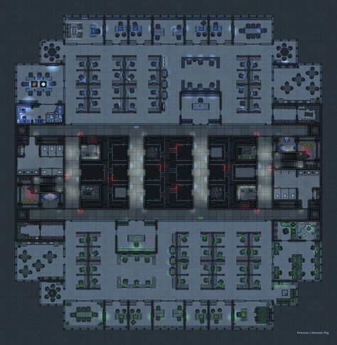 Downtown Office, D20 Modern, Edge Of The Empire, Cartographers Guild, Cyberpunk Rpg, Dnd World Map, Tabletop Rpg Maps, Architectural Floor Plans, Rpg Map