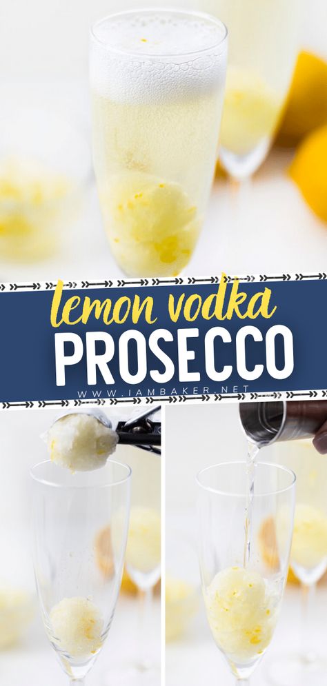 Lemon Prosecco Cocktail, Lemon Vodka Cocktails, Vodka Prosecco Cocktail, New Years Eve Drinks For Adults, Prosseco Cocktails, Lemonchello Drinks, Lemon Vodka Drinks, Lemon Sorbet Recipe, Prosecco Drinks