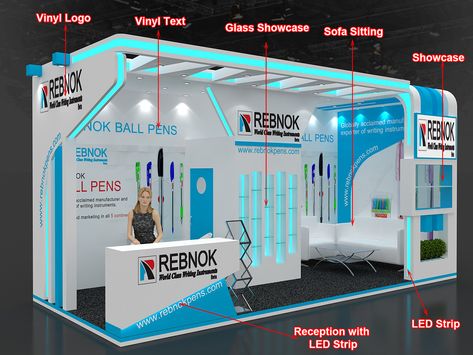 REBNOK BALL PENS on Behance 2 Side Open Exhibition Stall Design 6x3, Exibition Stalls Ideas, 2 Side Open Exhibition Stall Design, Candy Booth, Stand Feria, Exhibition Stall Design, Stall Design, Glass Showcase, Storefront Design