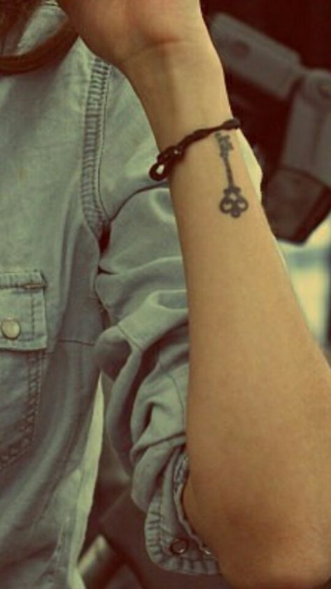 Key tattoo idea, maybe a lock and key? Key Wrist Tattoo, Key Tattoo Wrist, Skeleton Key Tattoo Simple, Key Matching Tattoos, Key Tattoo Placement, Key Tattoo Men, Key Tattoo Meaning, Key Tattoo Designs Vintage, Key Hole Tattoo