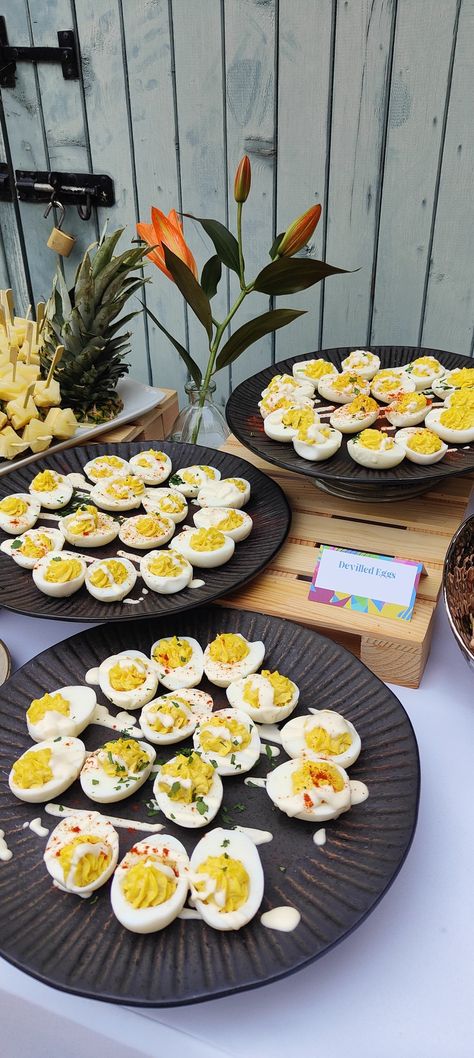 Devilled Eggs- A classic 80's food 80’s Party Food, 80s Snacks, 80s Party Foods, School Party Food, 80s Food, Devilled Eggs, 80s Theme Party, 80s Theme, Garden Party Decorations