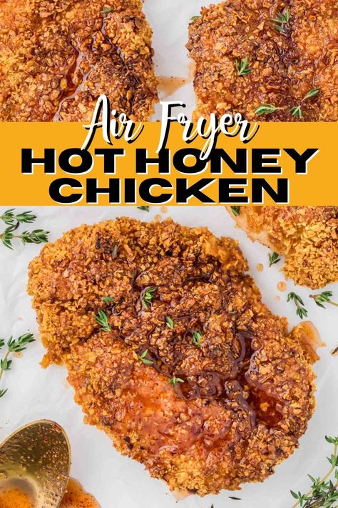 Hot Honey Chicken Sandwich Air Fryer, Hot Honey Chicken Tenders Air Fryer, Hot Honey Chicken Recipe, Honey Sauce Recipe, Hot Honey Sauce, Hot Chicken Recipe, Hot Honey Chicken, Honey Chicken Recipe, Chicken Breast Cutlet