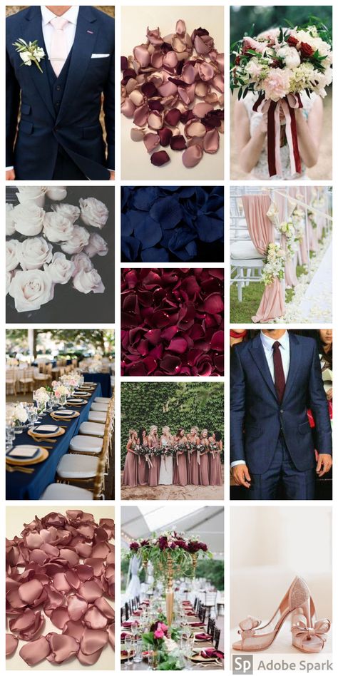 The combination of mauve, navy, burgundy, and white is just so beautiful. #dreamwedding Mauve Plum Rose Gold Navy Wedding, Navy Mauve Gold Wedding, Wedding Mauve And Navy, Burgundy Mauve And Navy Wedding, Navy And Burgundy Wedding Party, Dusty Rose Burgundy And Navy Wedding, Navy Blue Burgundy Blush Pink Wedding, Mauve Navy Wedding, Burgundy And Mauve Wedding