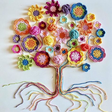 🌳 Tree of life 🌳 ❤️🌺🌳🌸🌳🌼🌳🌻🌳🌷❤️ #crochet #crochetstyles #crochetlife #crochetworld #crochetinspiration #crochetinspo #crochetaddict… | Instagram Tree Of Life Crochet Pattern, Crochet Tree Of Life, Tree Of Life Crochet, Crochet Wall Art, Crochet Garden, Tree Of, Crochet Throw Pattern, Crochet Bookmark Pattern, Crochet Tree